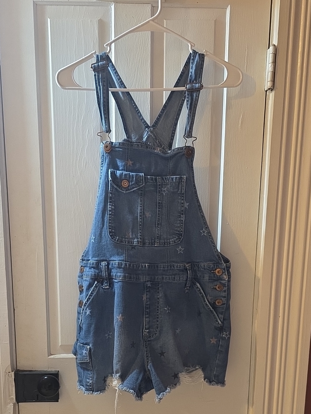 Denim Star Print Overall Shorts